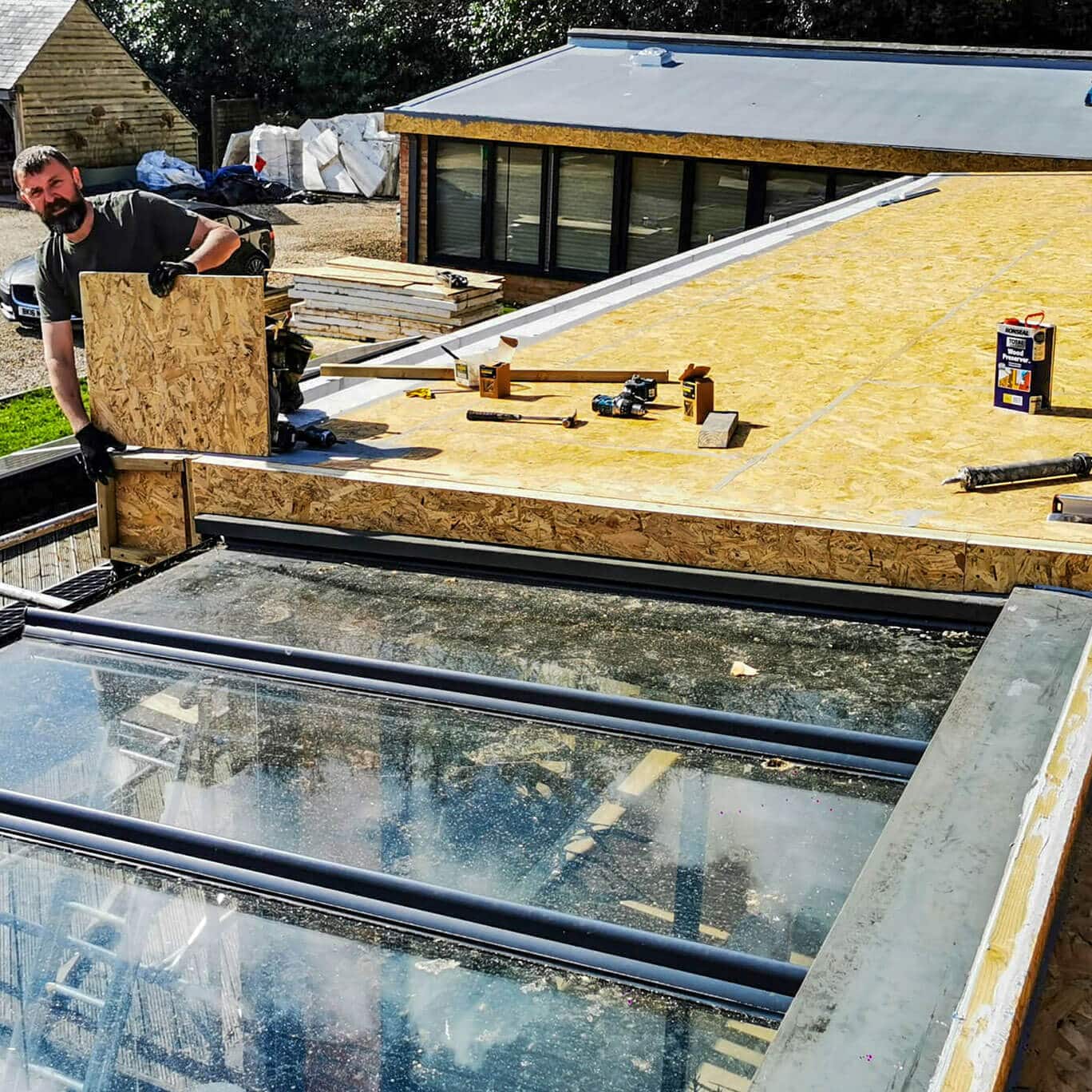Flat roof being fitted